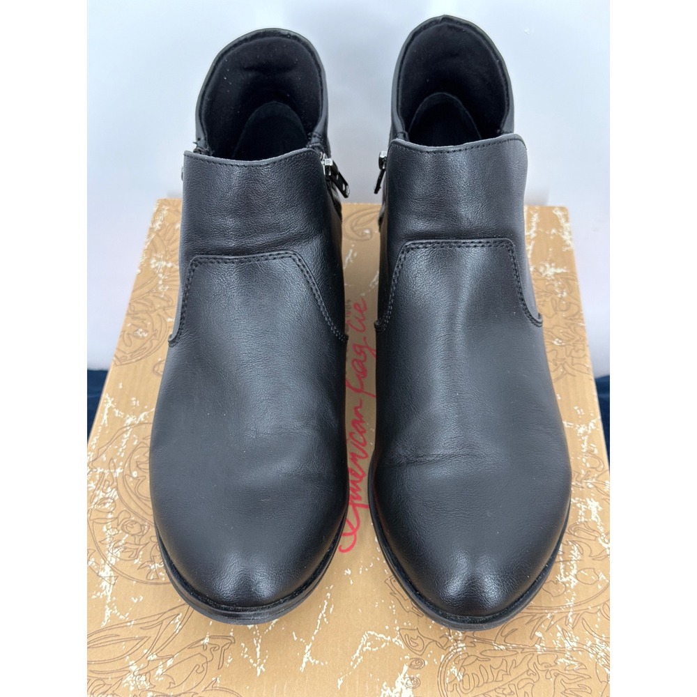 American Rag Abby Black Smooth Ankle Booties Side Zip Block Heel Boots 8.5 M